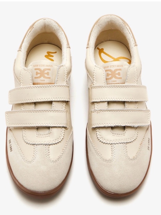 Sam Edelman Shoes - Sam Edelman Cream Leather Velcro Sneakers with Brown Sole